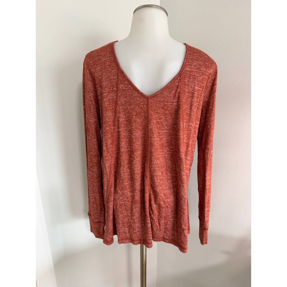 Staccato Womens Burnt Orange Space Dye V-Neck Long Sleeve Seam Detail Top Small